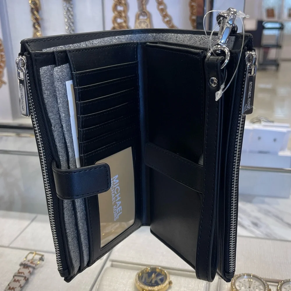 MICHAEL KORS Jet Set Lg Ombré Signature Logo Double Zip Wristlet Wallet 
Black - Picture 15 of 16